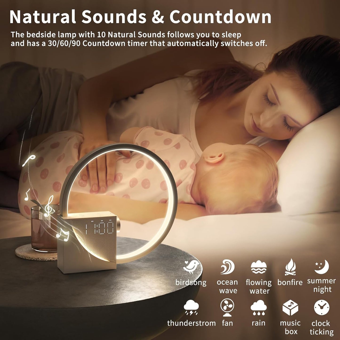 White Noise Alarm Clock Night Lamp