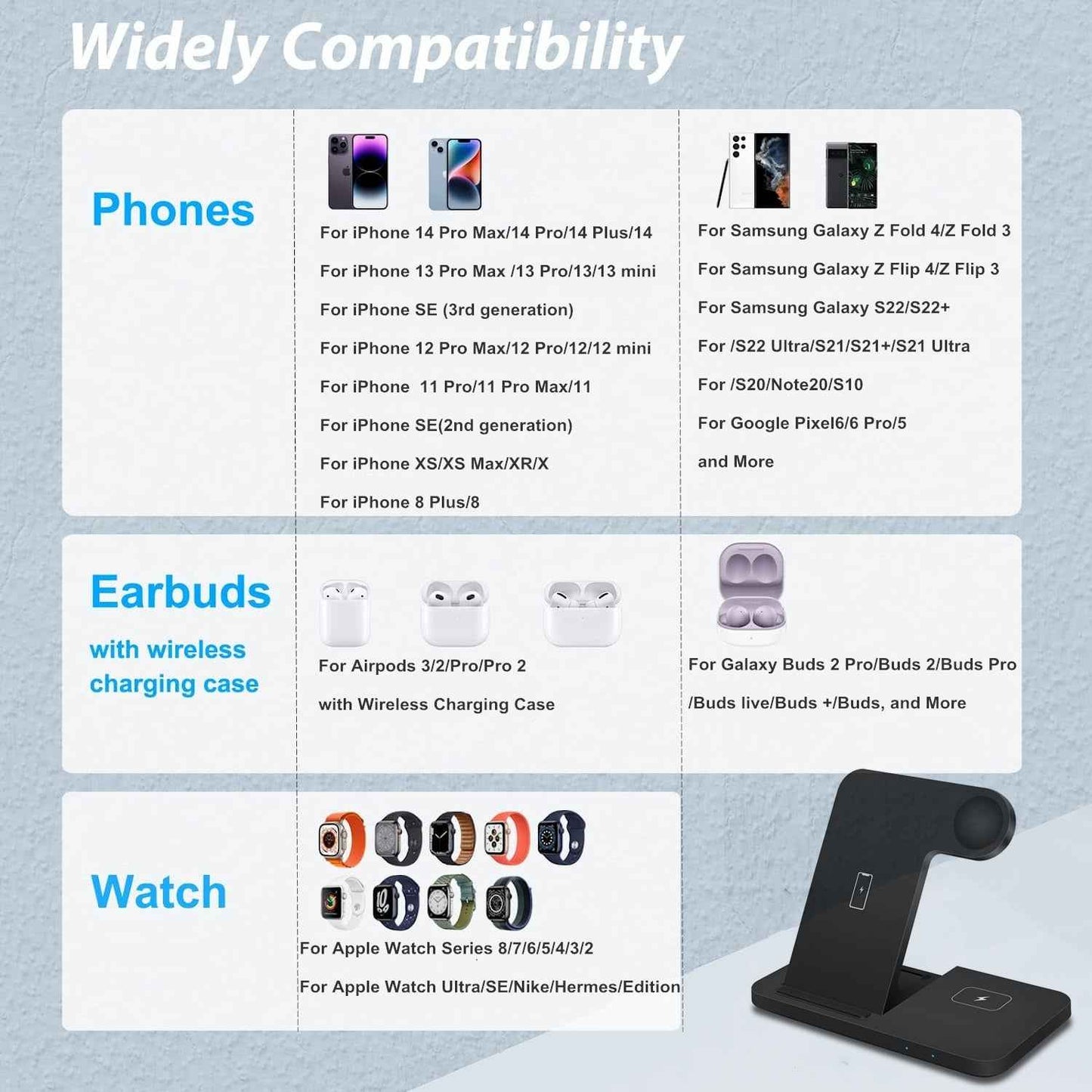 Wireless Charging Dock | Fast Charging Station | 3-in-1 Charging Stand | Multi-Device Wireless Charger | Smart Charging Dock | Wireless Phone and Watch Charger | All-in-One Charging Station | Quick Wireless Charger Dock | Portable 3-in-1 Charger | Compact Charging Stand