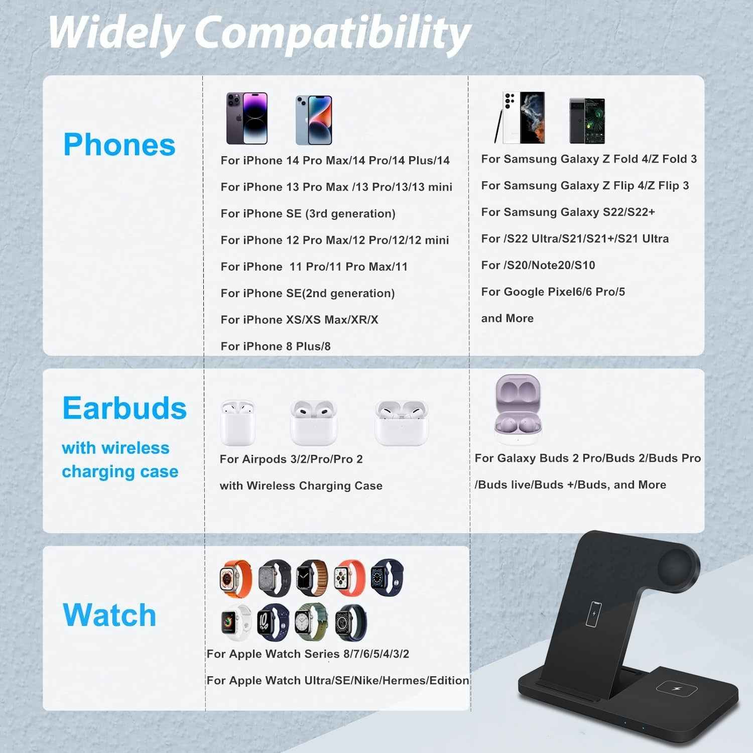 Wireless Charging Dock | Fast Charging Station | 3-in-1 Charging Stand | Multi-Device Wireless Charger | Smart Charging Dock | Wireless Phone and Watch Charger | All-in-One Charging Station | Quick Wireless Charger Dock | Portable 3-in-1 Charger | Compact Charging Stand