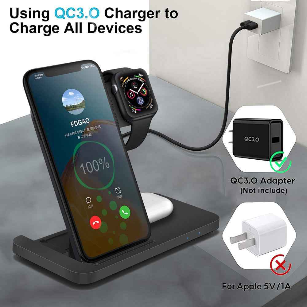 Wireless Charging Dock | Fast Charging Station | 3-in-1 Charging Stand | Multi-Device Wireless Charger | Smart Charging Dock | Wireless Phone and Watch Charger | All-in-One Charging Station | Quick Wireless Charger Dock | Portable 3-in-1 Charger | Compact Charging Stand